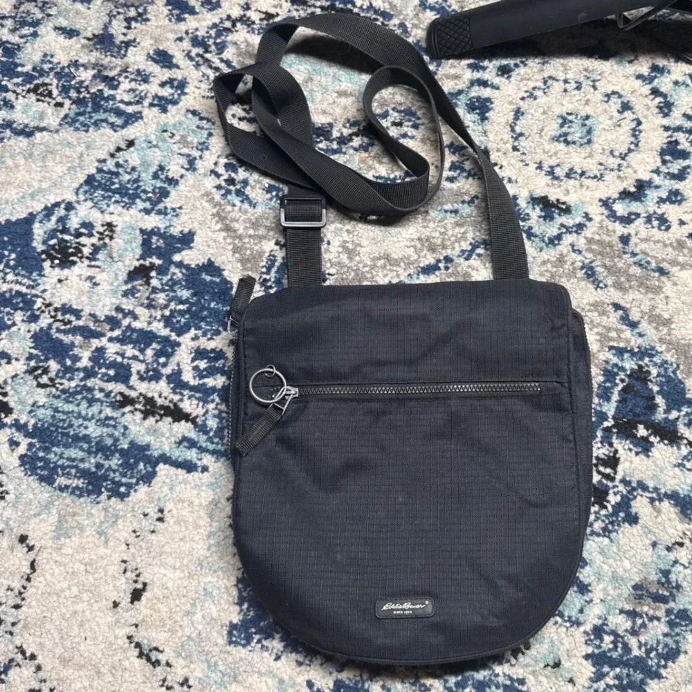 Eddie Bauer Black Nylon Ripstop Crossbody Messenger Bag Utility Travel Organizer